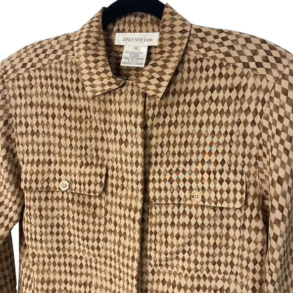 Vintage Jones New York Button Down Blouse Brown Size 4 - Picture 2 of 6